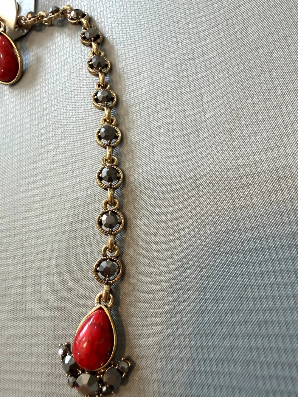 Gold-Tone Red Teardrop Necklace & Earring Set